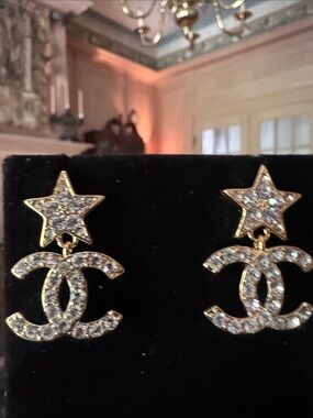 Earrings Gold Crystal Star CC Drop Earrings